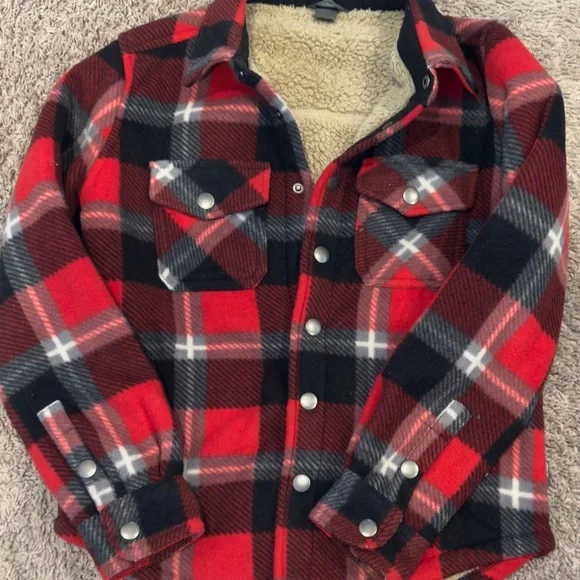 Plaid Red and Black Kids Sherpa jacket - Picture 2 of 6